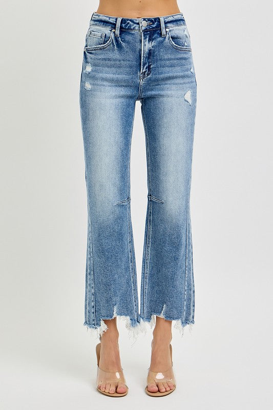Dames Hoge Taille Crop Straight Jeans Met Verweerde Zoom 2