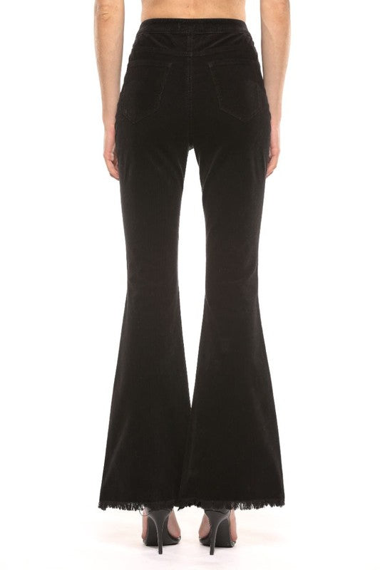 Dames Hoge Taille Flared Corduroy Broek Zwart 0