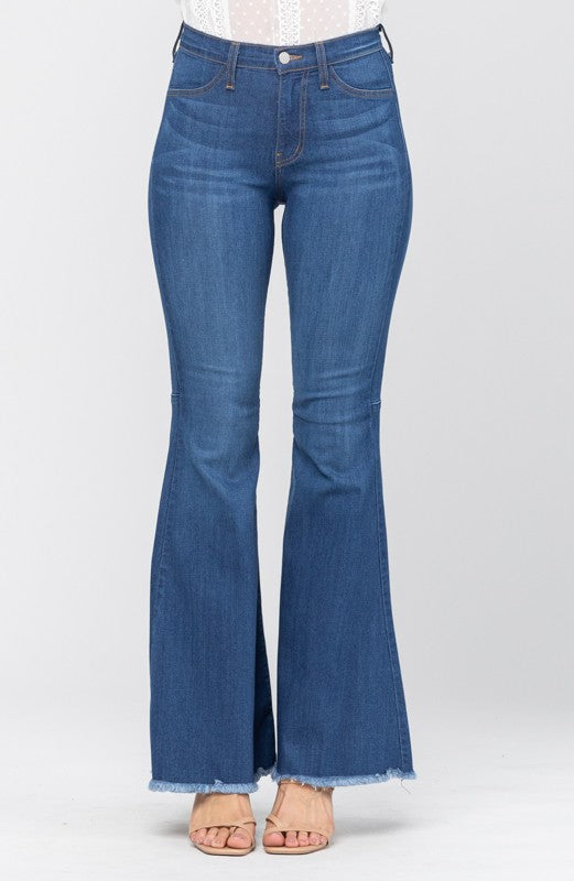 Dames Hoge Taille Flared Jeans Denim Medium Blauw 3