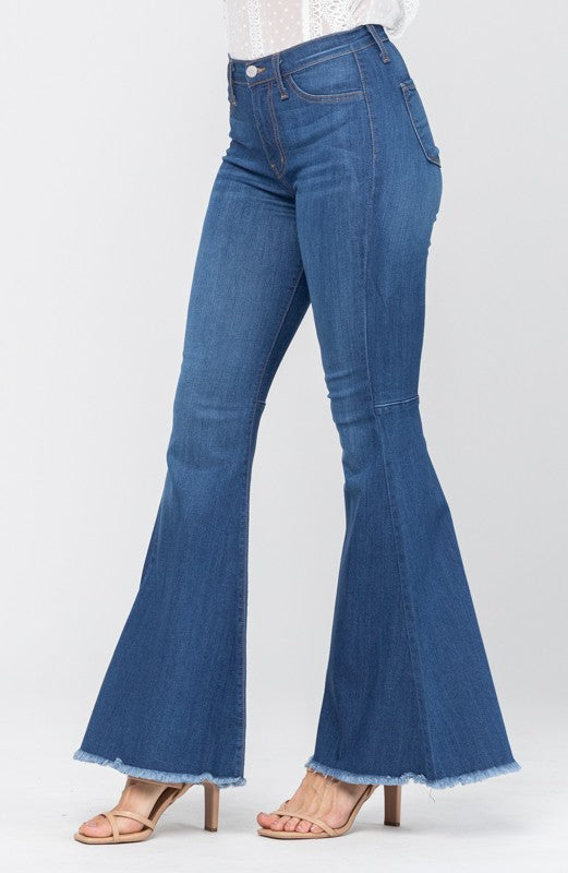 Dames Hoge Taille Flared Jeans Denim Medium Blauw 4