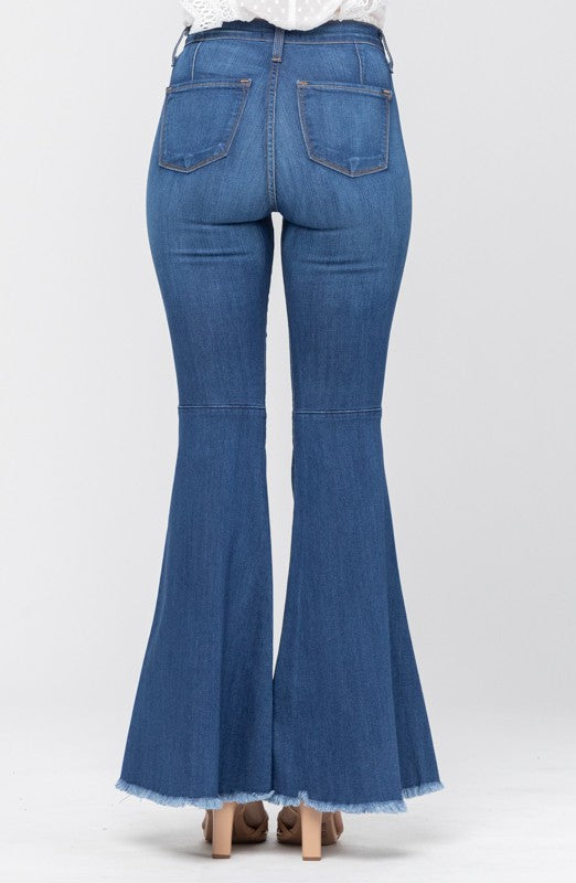 Dames Hoge Taille Flared Jeans Denim Medium Blauw 5