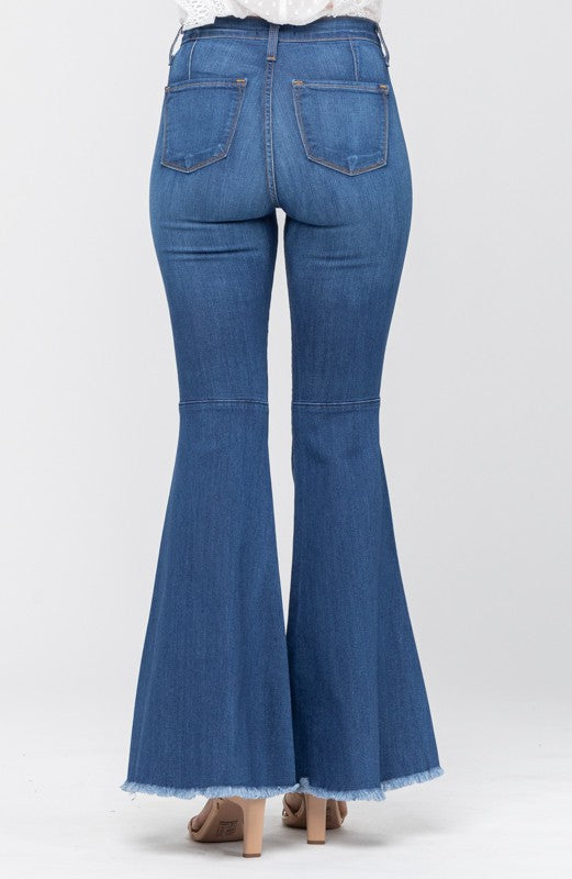 Dames Hoge Taille Flared Jeans Denim Medium Blauw 6