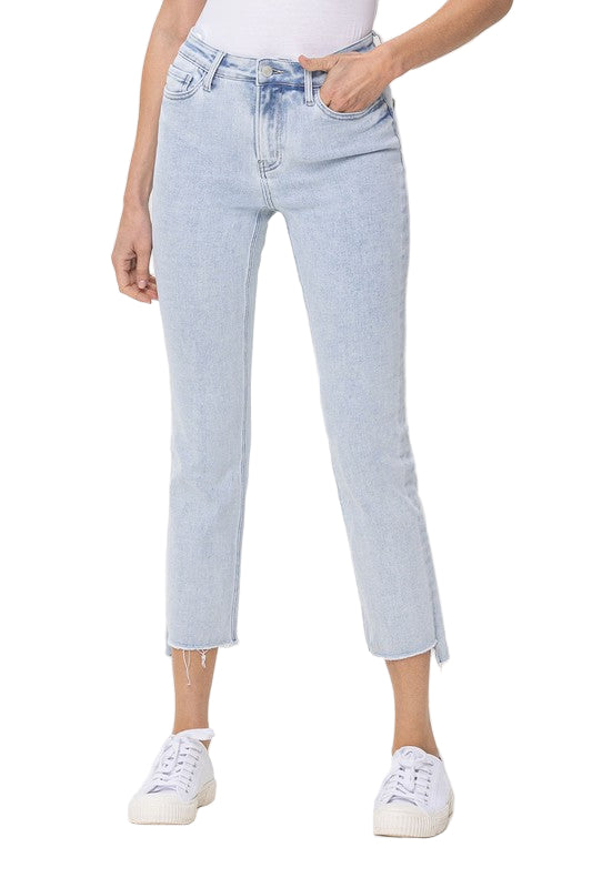Dames Hoge Taille Rechte Jeans Licht Denim 0