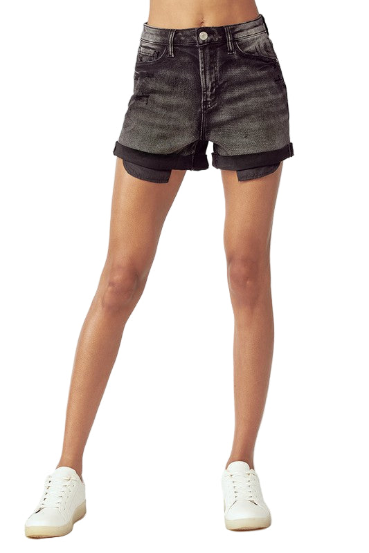 Dames Hoge Taille Rolled Up Shorts Zwart 0