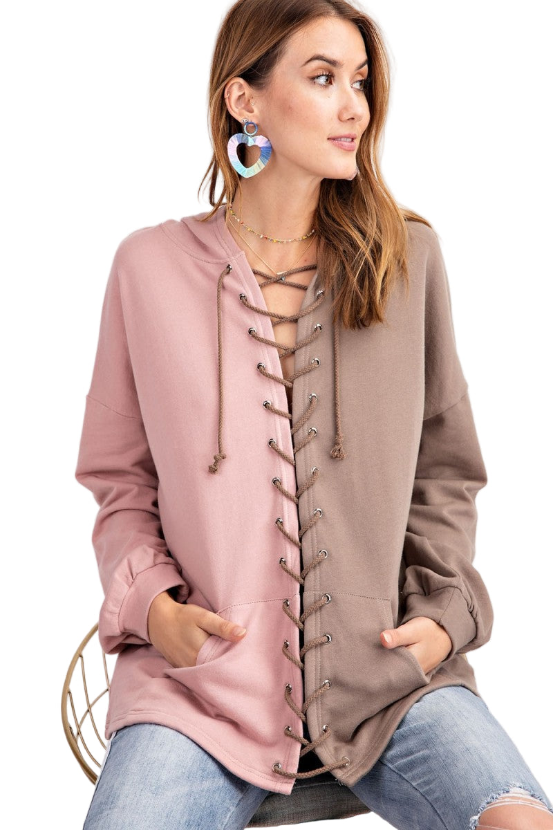 Dames Hoodie Kleurblok Gebreid Mocha 0