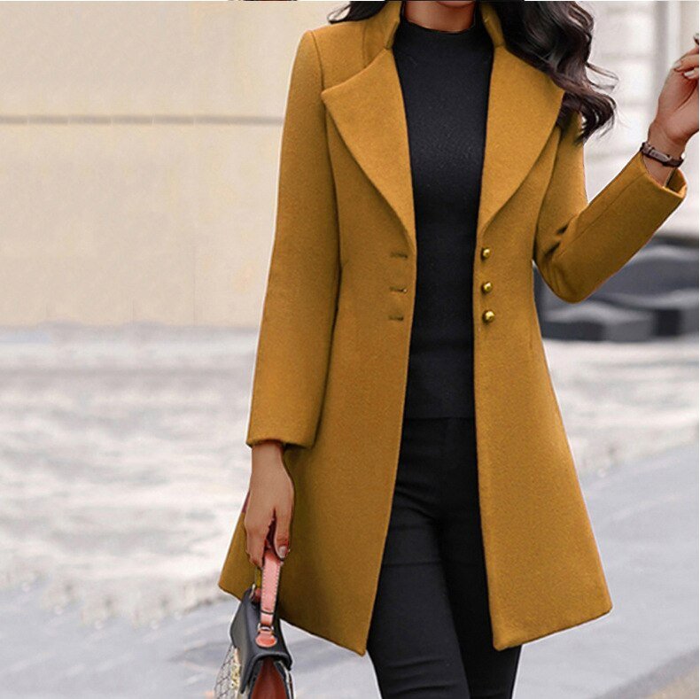 Dames Jas Halflang Met Ingekepene Revers Voor Winter Elegante Look 1