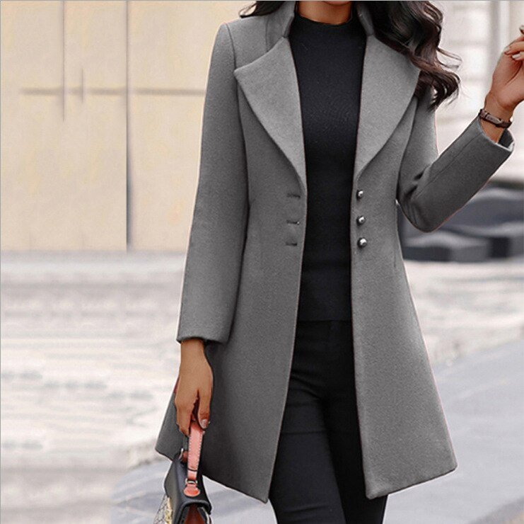 Dames Jas Halflang Met Ingekepene Revers Voor Winter Elegante Look 2