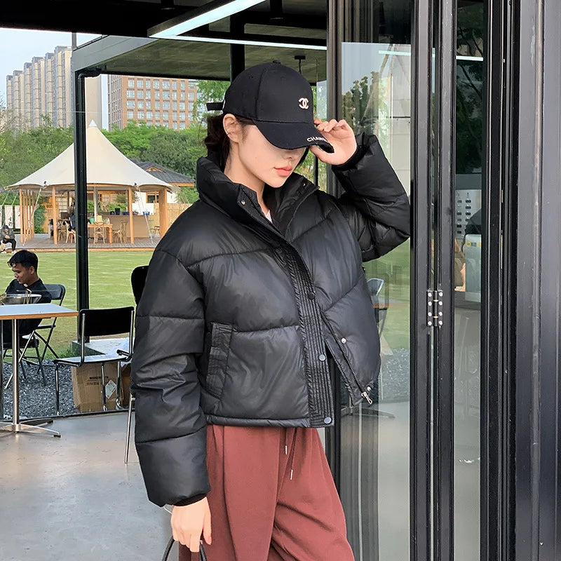 Dames Jas Winter Cropped Puffer Jacket met Staande Kraag 1
