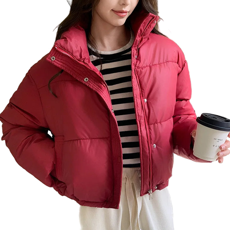 Dames Jas Winter Cropped Puffer Jacket met Staande Kraag 4