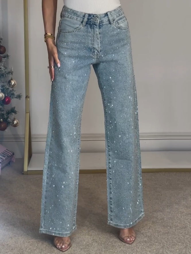Dames Jeans High Waist Met Glinsterende Details 2