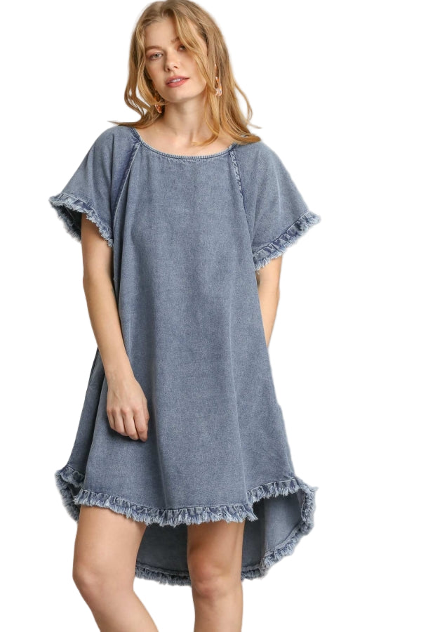 Dames Jurk Denim Met Franje Casual Stijl 0