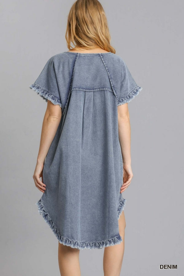 Dames Jurk Denim Met Franje Casual Stijl 2