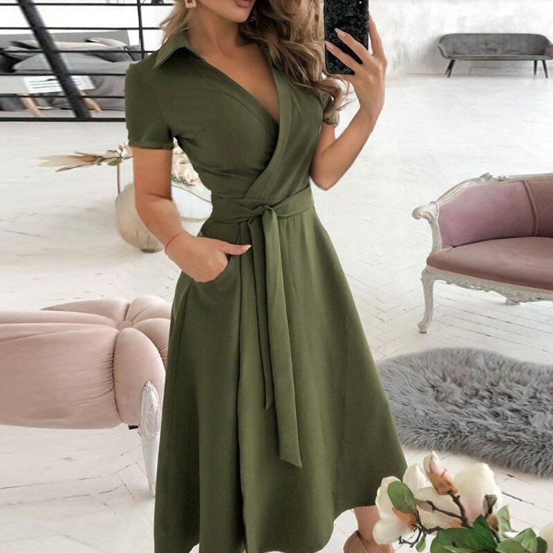 Dames Jurk Katoen Gebonden Taille Casual Zomerjurk 10