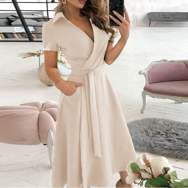 Dames Jurk Katoen Gebonden Taille Casual Zomerjurk 12