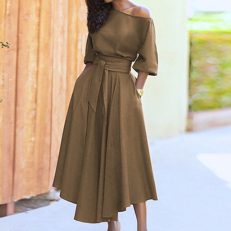 Dames Jurk Katoen Gebonden Taille Casual Zomerjurk 2
