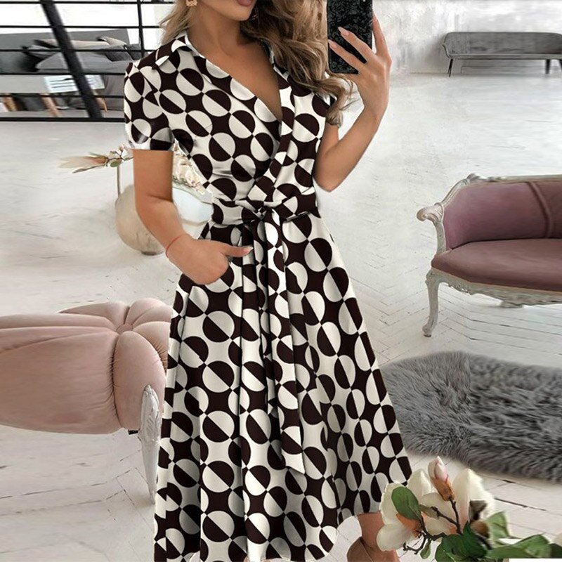 Dames Jurk Katoen Gebonden Taille Casual Zomerjurk 5