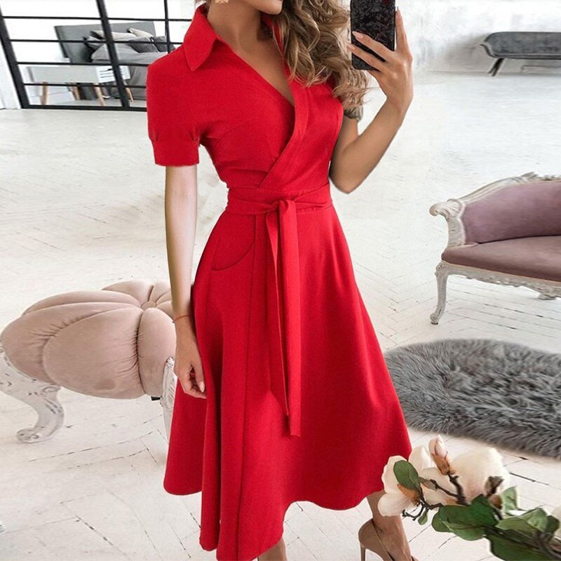 Dames Jurk Katoen Gebonden Taille Casual Zomerjurk 7
