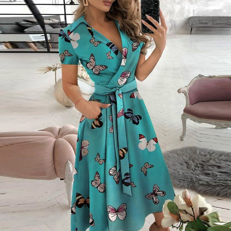 Dames Jurk Katoen Gebonden Taille Casual Zomerjurk 8