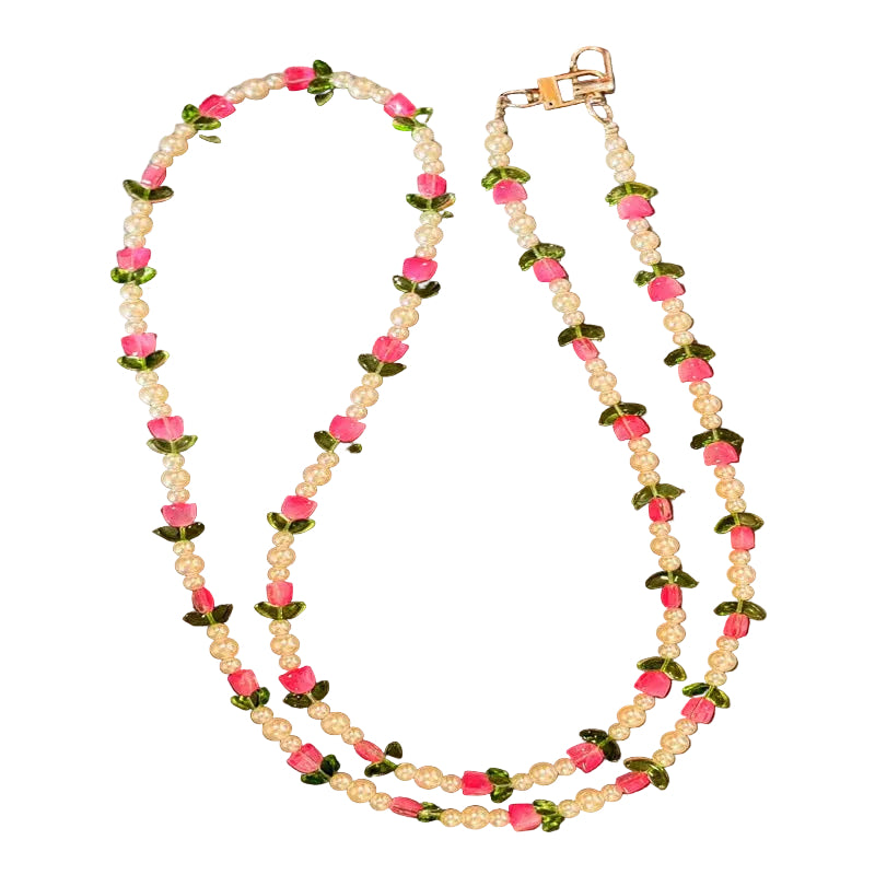 Dames Ketting Parel en Bloemen Design 0