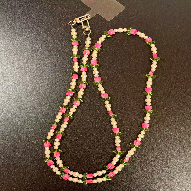Dames Ketting Parel en Bloemen Design 1