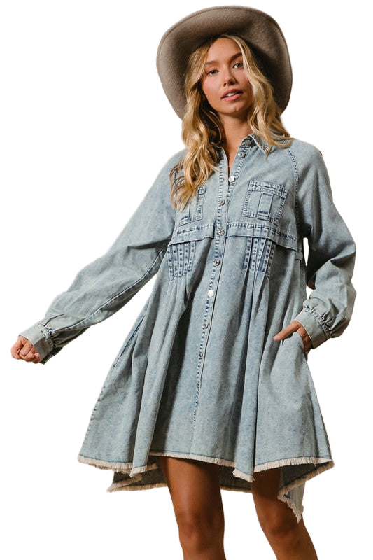 Dames Knoopjurk Van Licht Denim 0