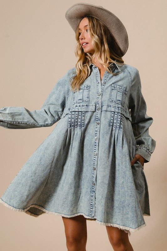 Dames Knoopjurk Van Licht Denim 1