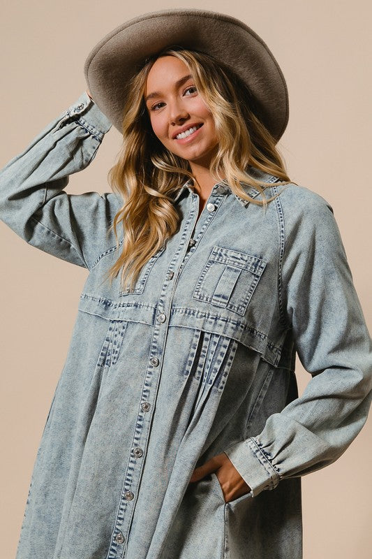 Dames Knoopjurk Van Licht Denim 2