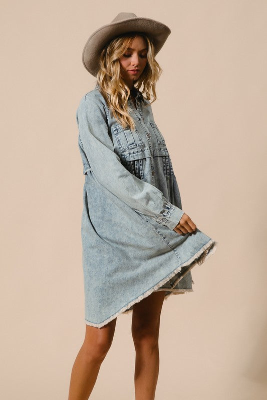 Dames Knoopjurk Van Licht Denim 3