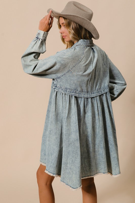 Dames Knoopjurk Van Licht Denim 4
