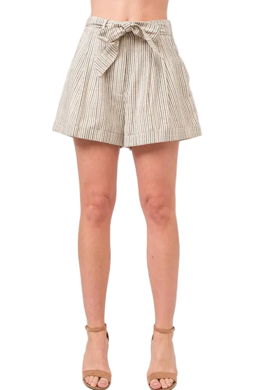 Dames Korte Broek Gestreept Linnenmix Vloeiend 0
