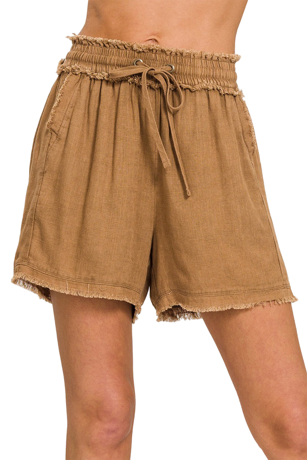 Dames Korte Broek Getailleerd Linnen met Franje 0