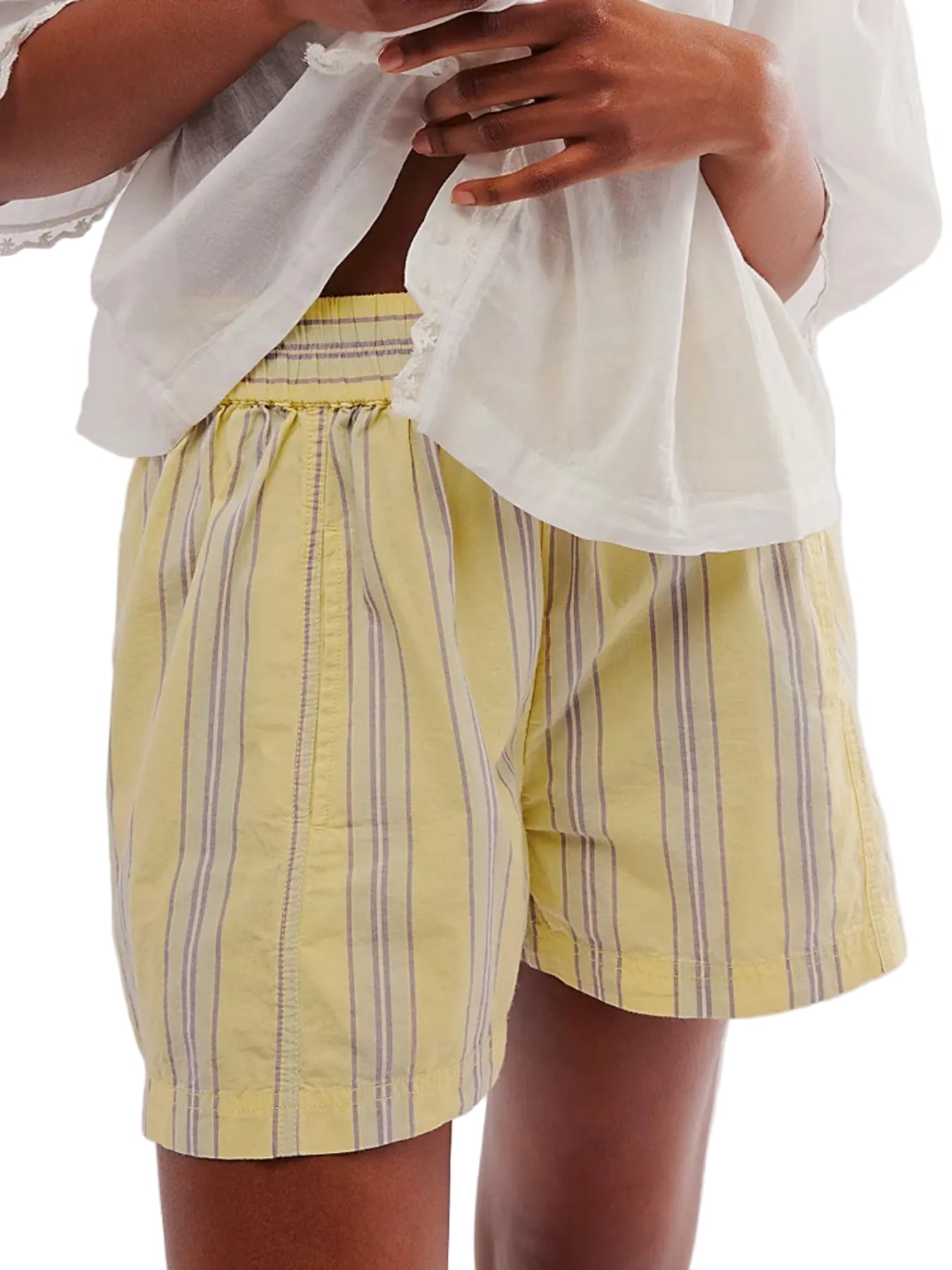 Dames Korte Broek Hoge Taille Gestreept Linnenmix Zomer Shorts 0