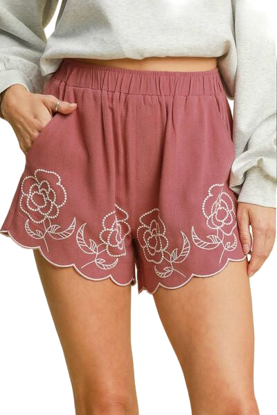 Dames Korte Broek Linnenmix Met Bloem Borduursels 0