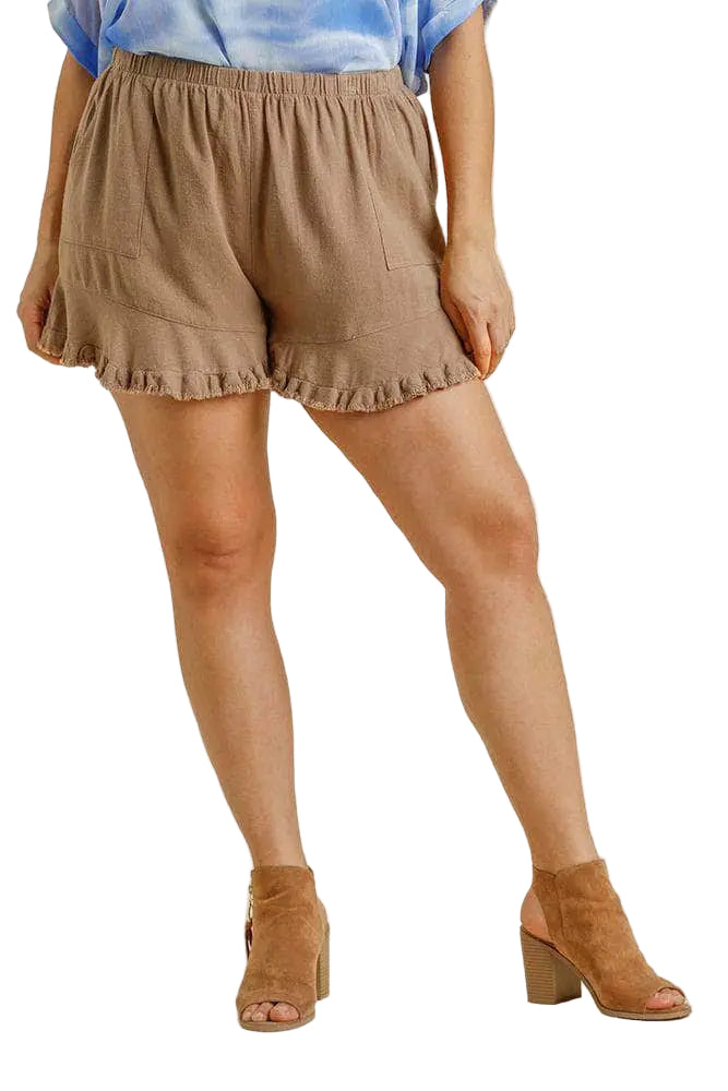 Dames Korte Broek Rimpelzoom Linnenmix Met Elastische Taille 0