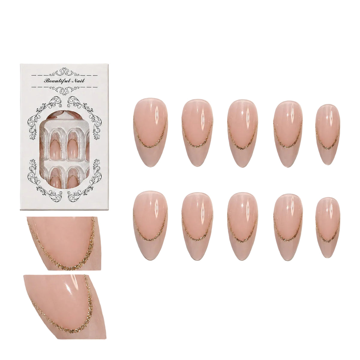 Dames Kunstnagels Met Gouden Accenten Stijlvol Ontwerp 0