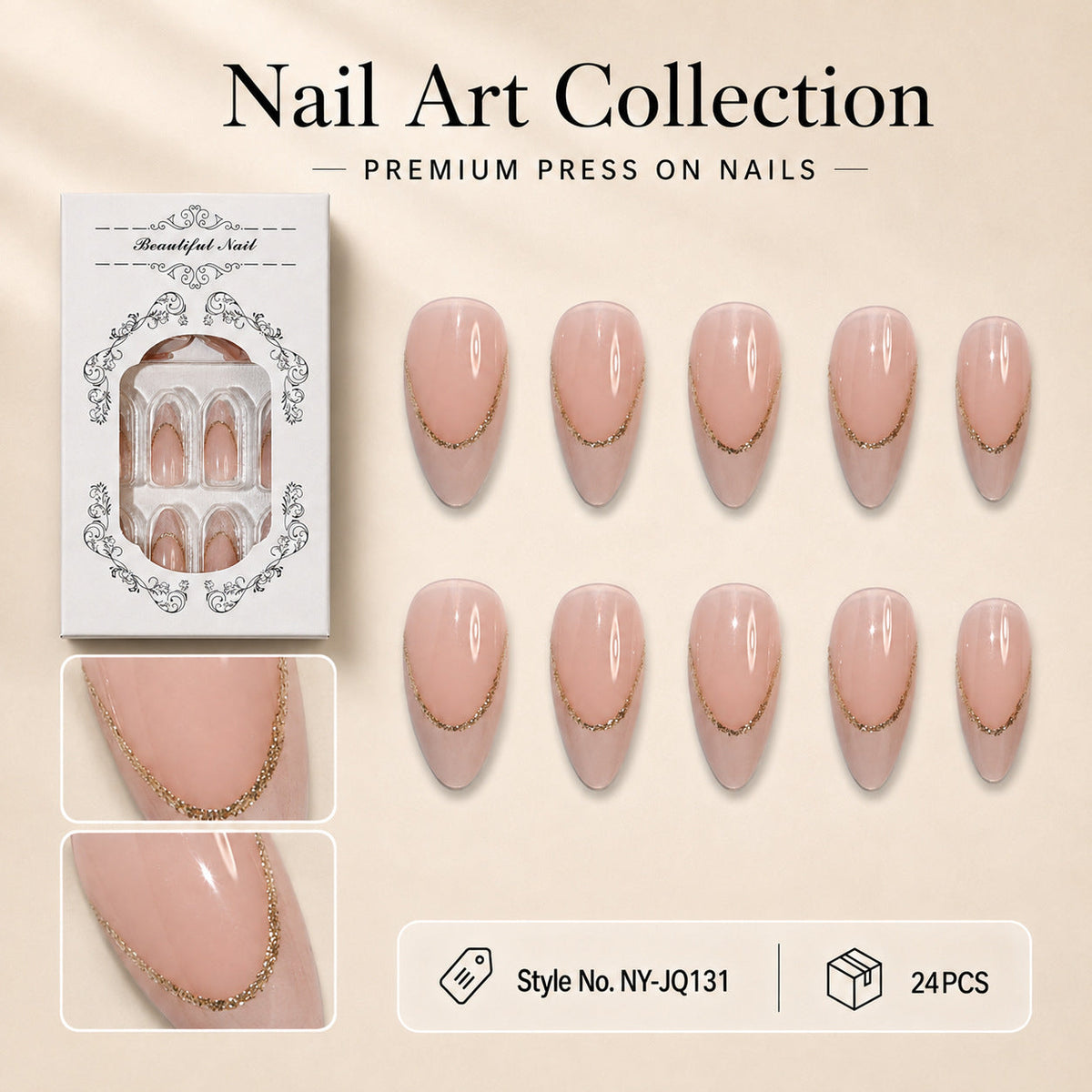 Dames Kunstnagels Met Gouden Accenten Stijlvol Ontwerp 1