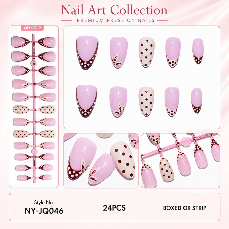 Dames Kunstnagels met Bloemen- en Stippendessin 2
