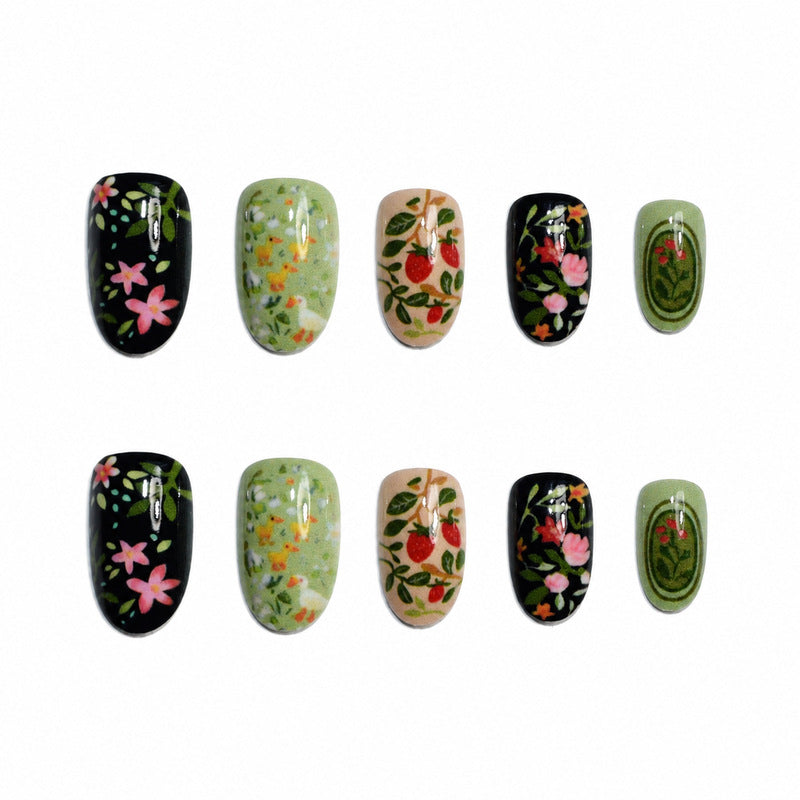 Dames Kunstnagels met Bloemmotief Set 2