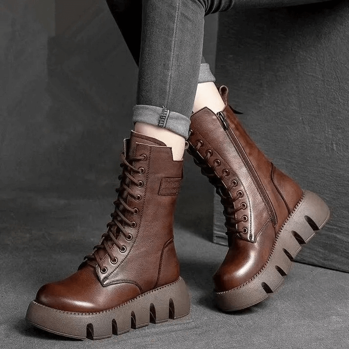Dames Laarzen Halfhoog Met Veterontwerp Voor Winterse Stijl 3
