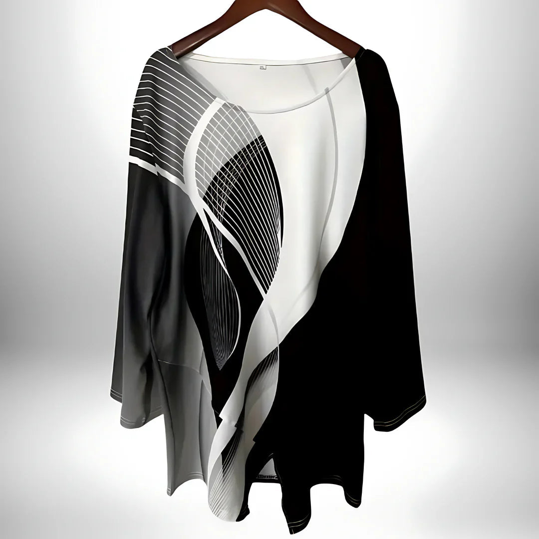 Dames Langarm Top Geometrisch Design Zwart-Wit 2