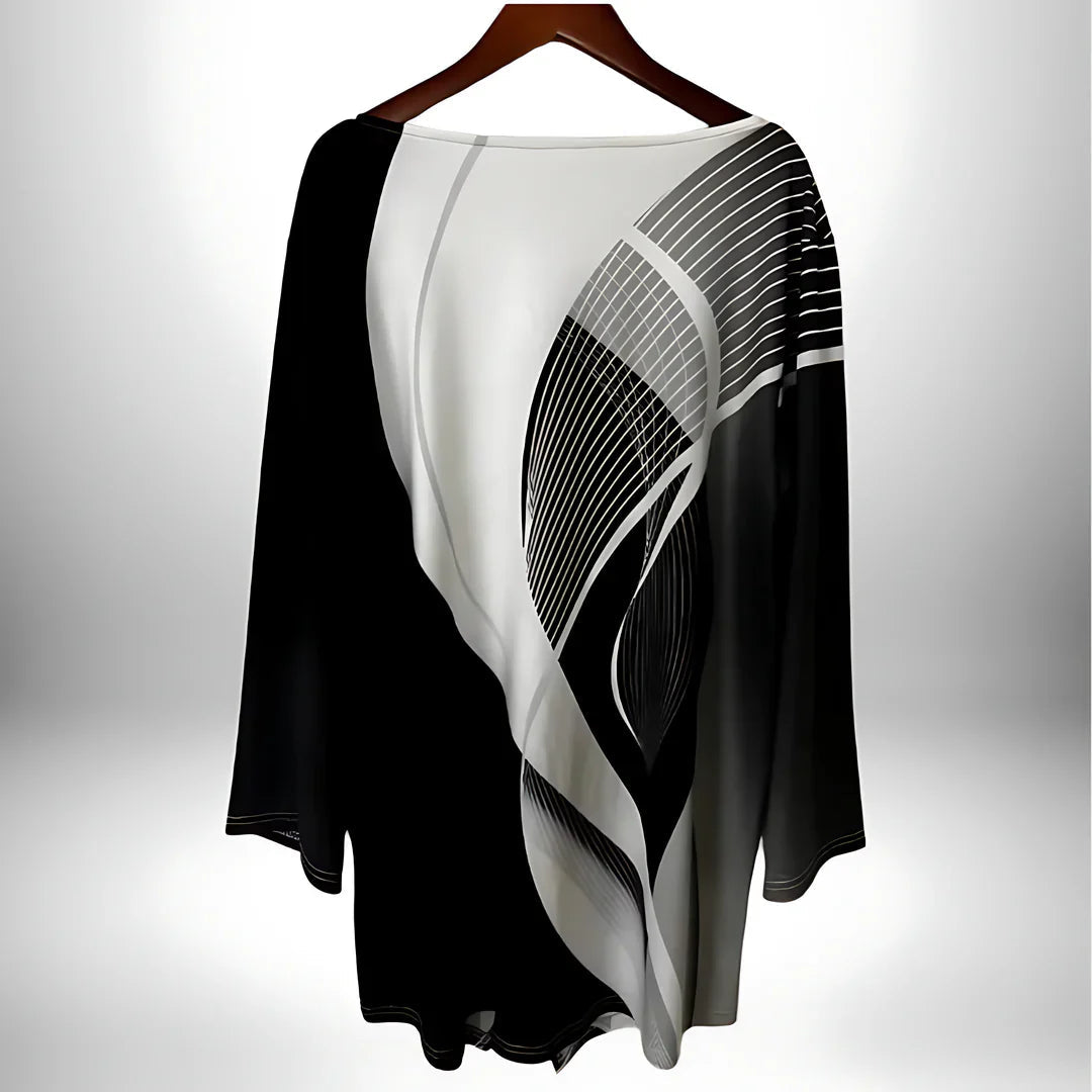 Dames Langarm Top Geometrisch Design Zwart-Wit 3