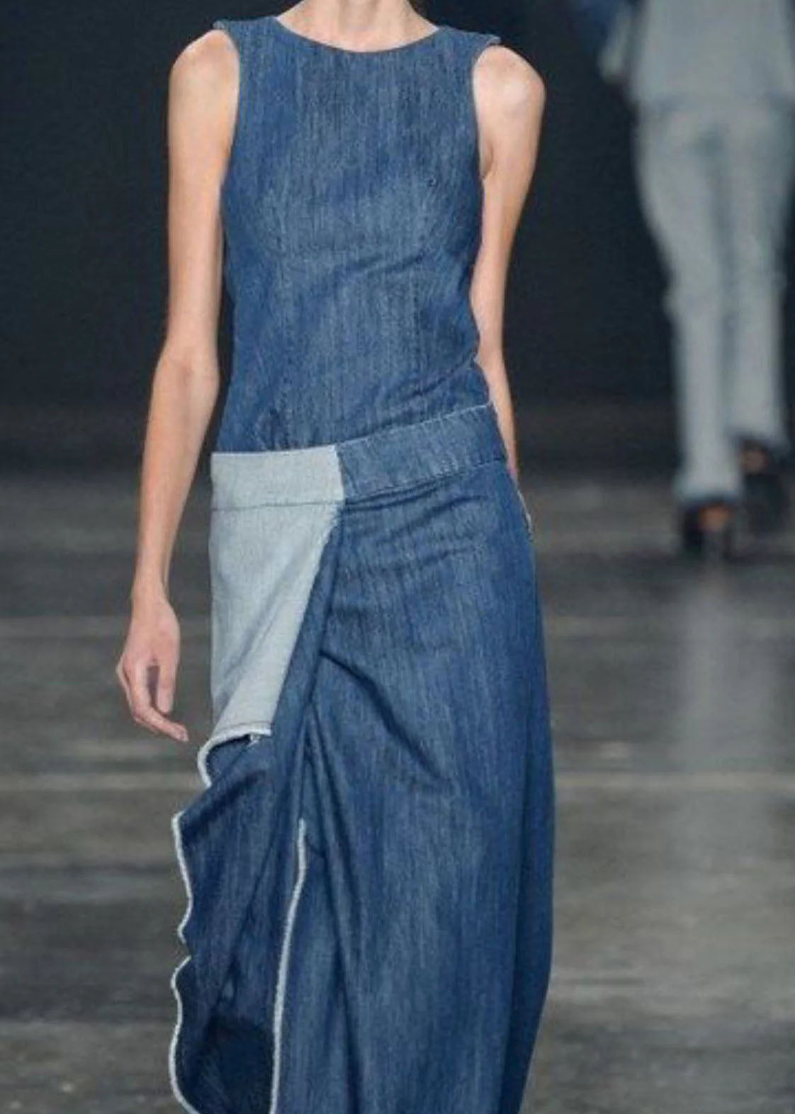 Dames Lange Denim Jurk Casual Met Ruches 4