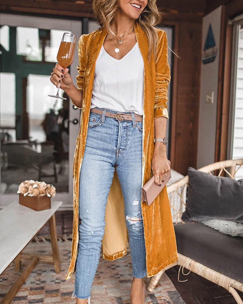 Dames Lange Duster Cardigan van Fluweel 1