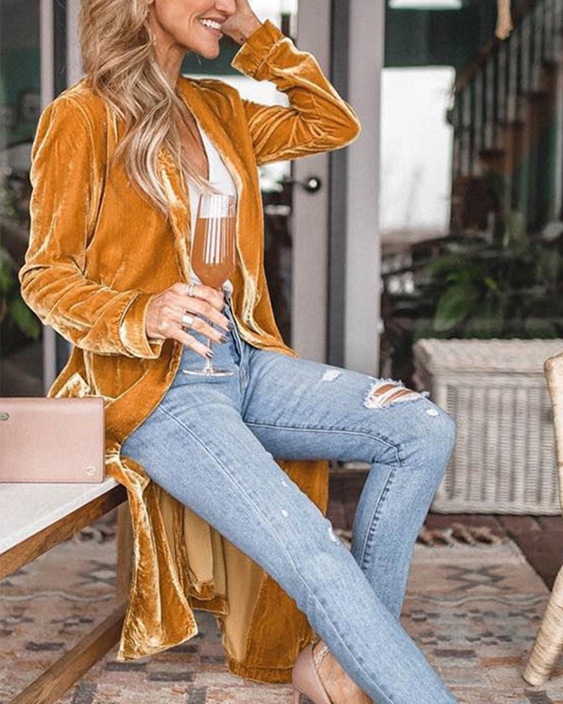 Dames Lange Duster Cardigan van Fluweel 10