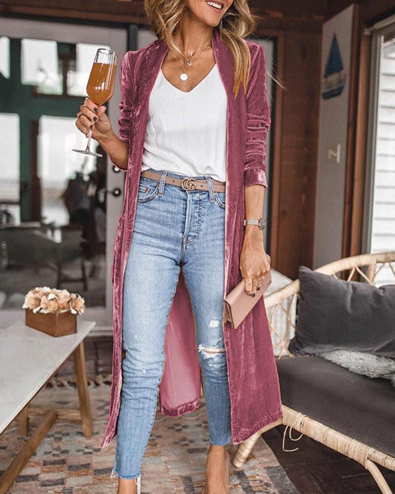 Dames Lange Duster Cardigan van Fluweel 5