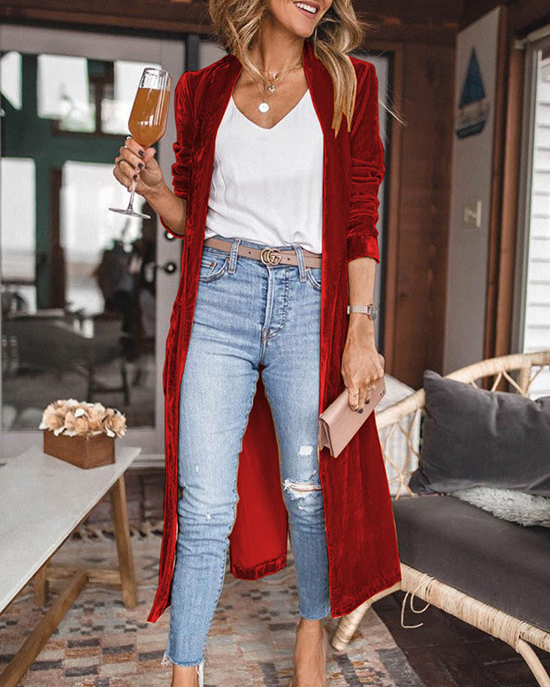 Dames Lange Duster Cardigan van Fluweel 7
