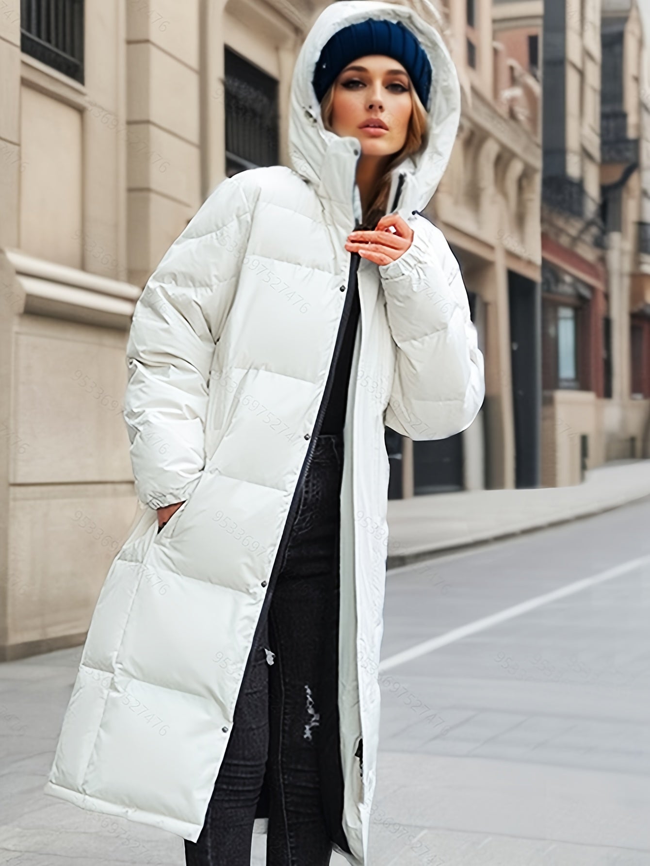 Dames Lange Gewatteerde Jas met Capuchon - Oversized Pasvorm 1