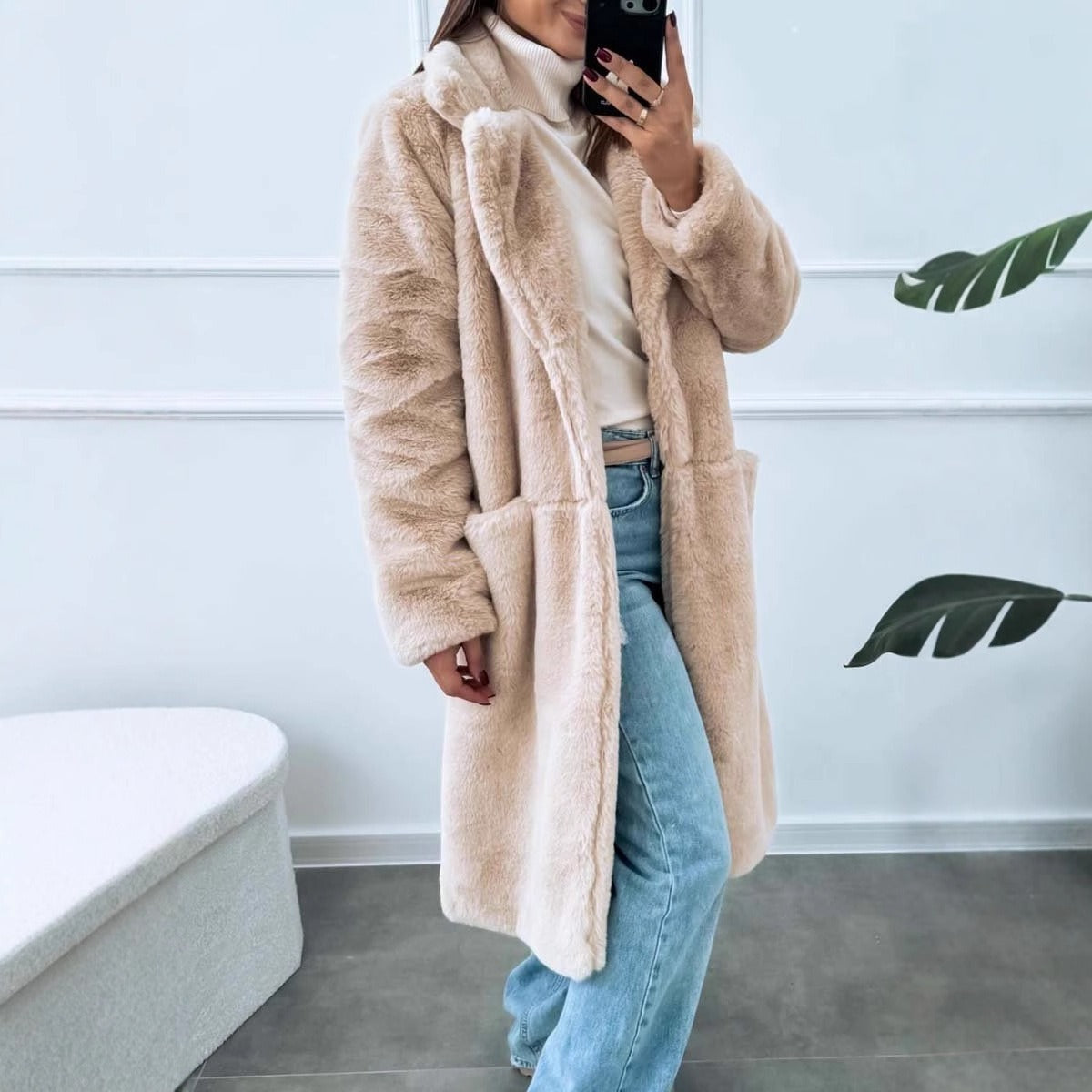 Dames Lange Jas Oversized Met Brede Revers 1