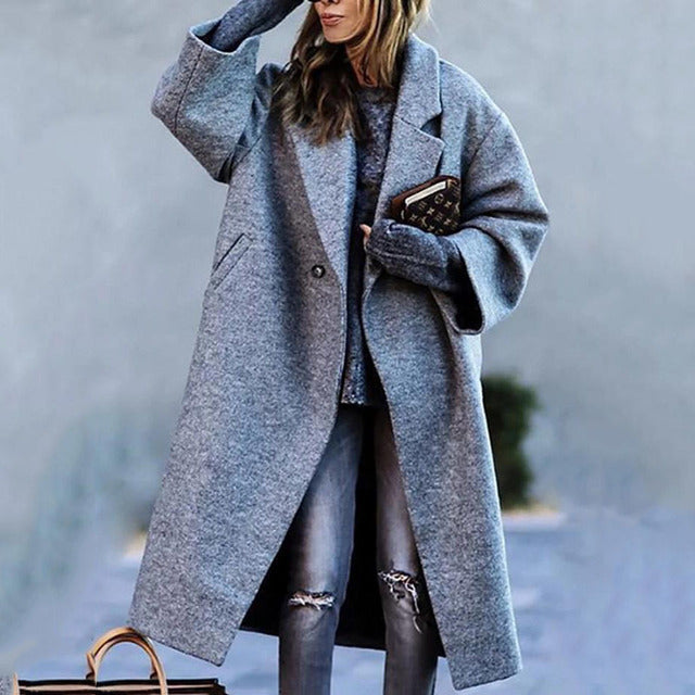 Dames Lange Jas Wolmix Oversized Pasvorm 2
