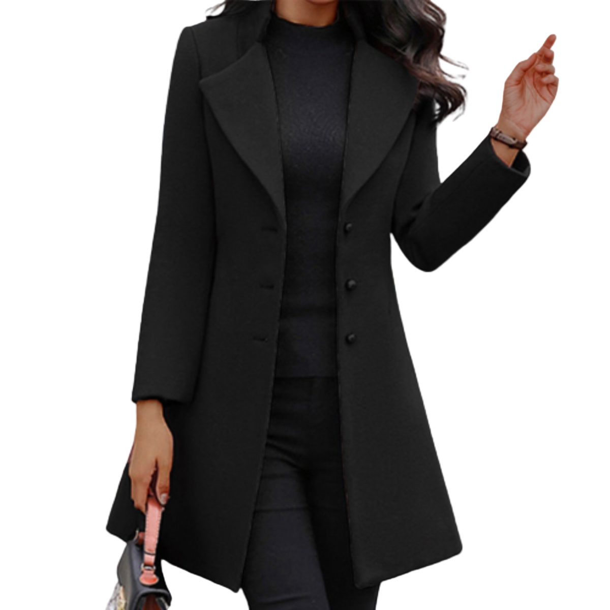 Dames Lange Jas Wolmix Tailored Fit voor Herfst en Winter 0